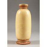 A 19TH CENTURY INDIAN TURNED IVORY VASE, with polychrome border decoration, 16.5cm high, 6.5cm