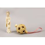 A GOOD 19TH CENTURY CHINESE CANTON CARVED IVORY PUZZLE BALL SECTION, carvbed with scenes of