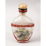 A GOOD 19TH / 20TH CENTURY CHINESE REVERSE PAINTED GLASS & OVERLAY SNUFF BOTTLE, depicting a