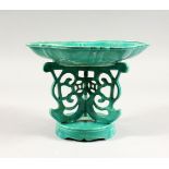 A GOOD 19TH CENTURY CHINESE TURQUOISE ENAMELLED BISCUIT PORCELAIN MOULDED DISH AND STAND, the