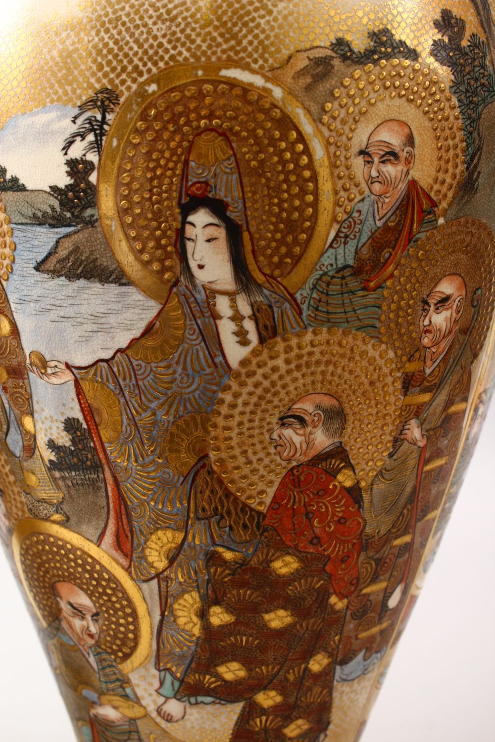 A GOOD PAIR OF JAPANESE MEIJI PERIOD SATSUMA VASES, the ovoid body decorated with scenes of warriors - Image 6 of 10