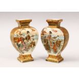 A SMALL PAIR OF JAPANESE MEIJI PERIOD SATSUMA VASES, the body of the vases decorated with scenes