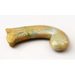 A GOOD EARLY 20TH CENTURY INDIAN MUGHAL CARVED JADE DAGGER KHANJAR HANDLE,the unusual carved