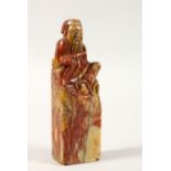 A GOOD 19TH CENTURY CARVED SOAPSTONE SEAL OF AN IMMORTAL, the stone carved to depict a seated