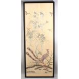 A GOOD 19TH CENTURY CHINESE FRAMED EMBROIDERED SILK, depicting scenes of birds, butterflies and