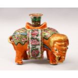 A GOOD 19TH CENTURY CHINESE CANTON FAMILLE ROSE PORCELAIN JOSS STICK HOLDER OF AN ELEPHANT, he