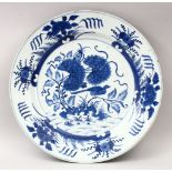 A GOOD 18TH CENTURY CHINESE BLUE & WHITE PORCELAIN DISH, decorated with scenes of birds amongst