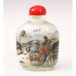 A GOOD 19TH / 20TH CENTURY CHINESE REVERSE PAINTED GLASS SNUFF BOTTLE, decoratedto depict scenes