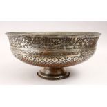A GOOD 19TH CENTURY ISLAMIC CALLIGRAPHIC TINNED COPPER BOWL, with bands of calligraphy and other