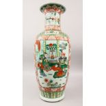 A GOOD 19TH CENTURY CHINESE FAMILLE VERTE PORCELAIN VASE, decorated with scenes of figures