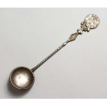 A GOOD CHINESE SILVER LADLE SPOON FORMED FROM CURRENCY, The bowl of the spoon formed from a