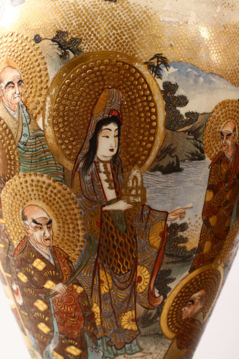 A GOOD PAIR OF JAPANESE MEIJI PERIOD SATSUMA VASES, the ovoid body decorated with scenes of warriors - Image 7 of 10