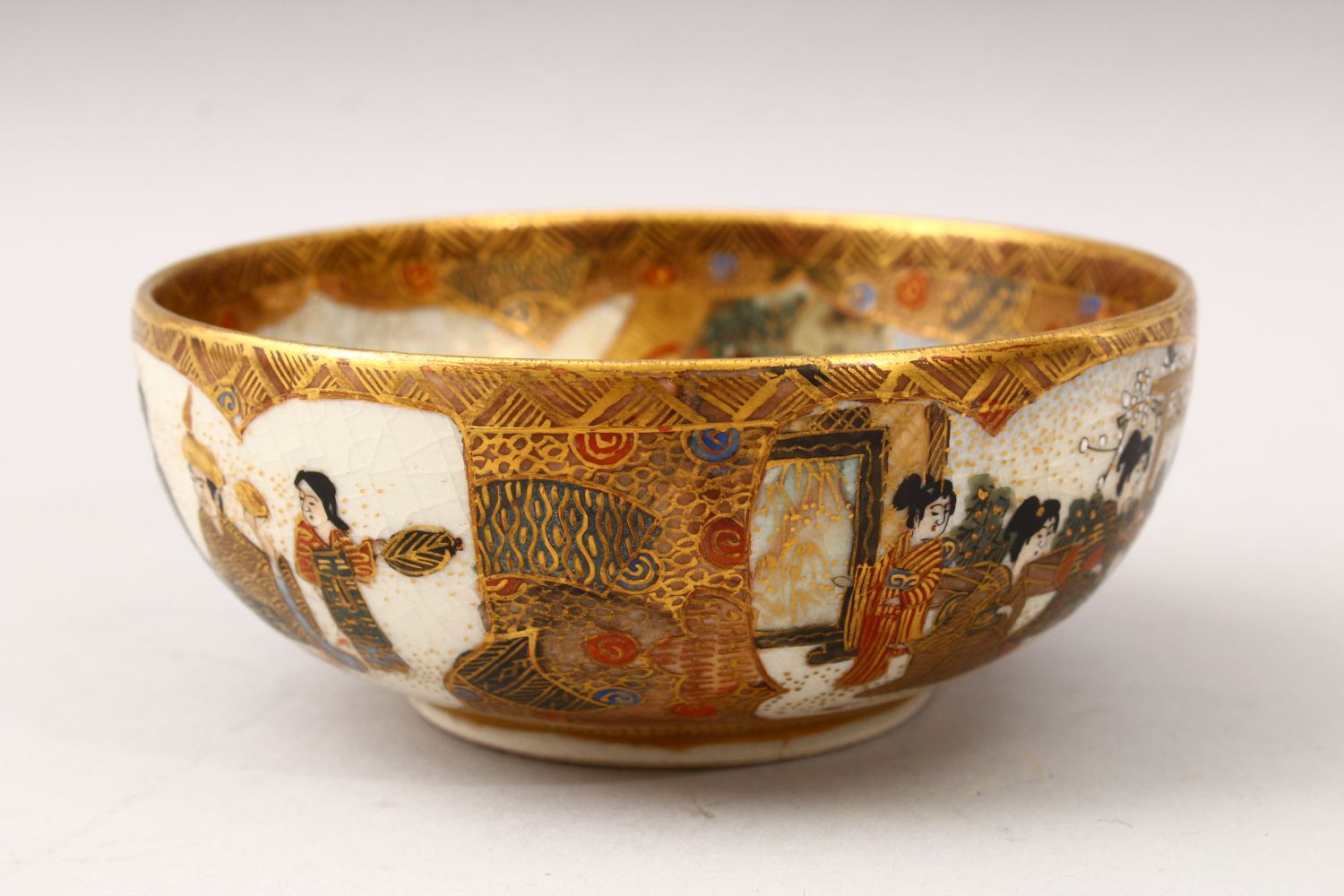 A JAPANESE MEIJI PERIOD SATSUMA IMMORTAL BOWL, the interior of the bowl decorated with scenes of - Image 2 of 7