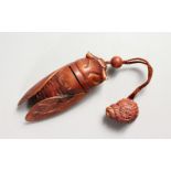 A CARVED WOOD FLY INRO.