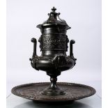 BARBEDIENNE A VERY GOOD CLASSICAL BRONZE CIRCULAR URN ON STAND.