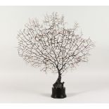 A GOOD "TREE FORM" BLACK CORAL SPECIMEN, on a turned wood base. 20ins high including base.