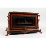 A GOOD 19TH CENTURY KINGWOOD METAL MOUNTED CIGAR HUMIDOR, with lift up glass front enclosing two