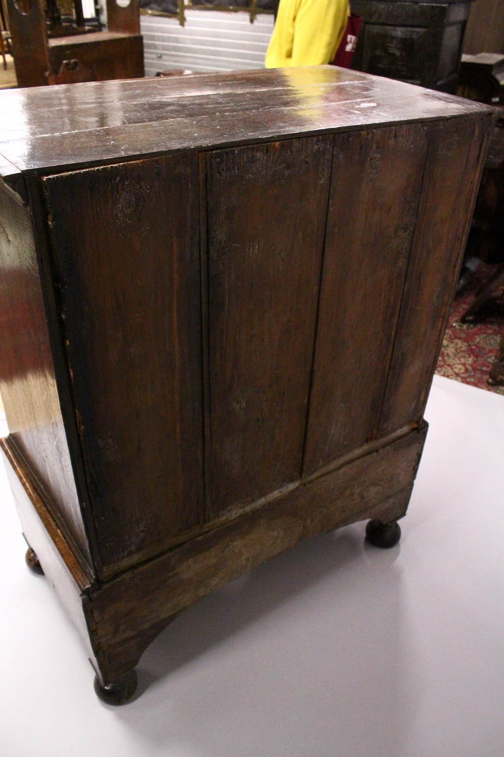 A GOOD 18TH CENTURY OAK CHEST ON STAND, the top with two short and three long graduated drawers with - Image 7 of 8