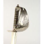 A GVIR 1897 PATTERN INFANTRY OFFICERS SWORD, etched blade with royal cypher and Coat of Arms,