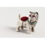 A NOVELTY SILVER SCOTTIE DOG PIN CUSHION.