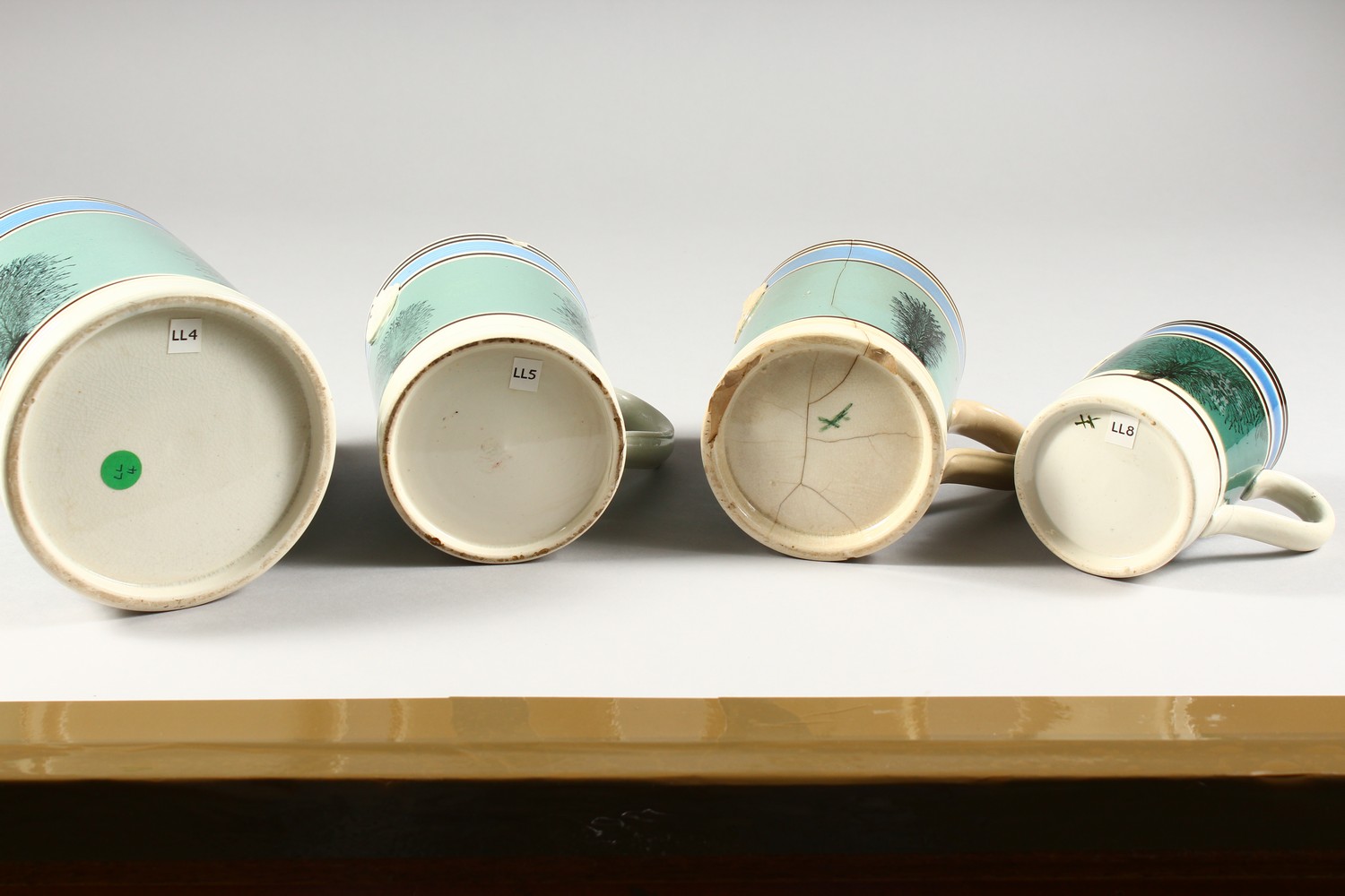 FOUR 19TH CENTURY MOCHA WARE TANKARDS, half pint, 2 x pint and a quart. - Image 15 of 20