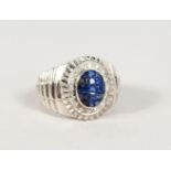 A GOOD 18CT WHITE GOLD, SAPPHIRE AND DIAMOND RING.