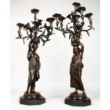 CHARLES CUMBERWORTH (1811-1852) FRENCH A SUPERB PAIR OF BRONZE NUBIAN ORIENTALIST CANDELABRA with