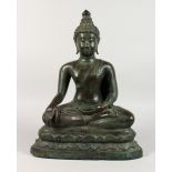 A LARGE THAI BRONZE SEATED BUDDHA. 17ins high.