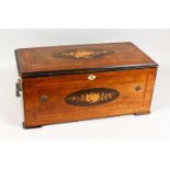 A GOOD LARGE 19TH CENTURY MUSIC BOX, playing ten airs with six bells, in an inlaid rosewood case.
