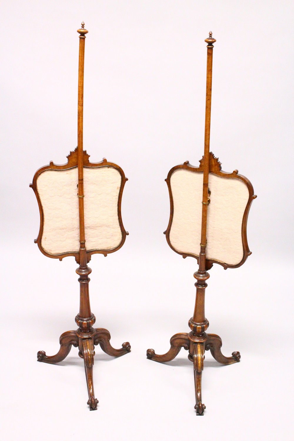 A GOOD PAIR OF VICTORIAN MAHOGANY POLE SCREENS, with Brussels needlework panels of birds, turned - Image 6 of 8