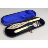 A PAIR OF SILVER CASED FISH SERVERS, with ivory handles. Sheffield 1868.