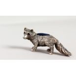 A NOVELTY SILVER FOX PIN CUSHION.