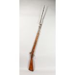 AN INDIAN PERCUSSION CAP MUSKET, barrel stamped D.S.S., plain lock, full length stock stamped 882,