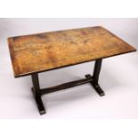 AN 18TH CENTURY OAK RECTANGULAR TOP TABLE, three plank top with end supports and legs. 3ft 11ins