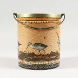 A GOOD DOULTON LAMBETH STONEWARE BISCUIT BARREL by FLORENCE E. BARLOW painted with birds. Maker F.