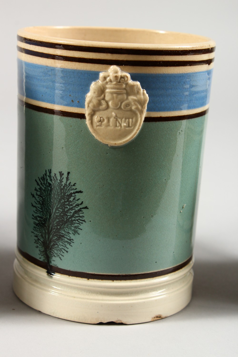 FOUR 19TH CENTURY MOCHA WARE TANKARDS, half pint, 2 x pint and a quart. - Image 4 of 20