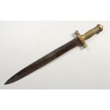 A FRENCH COUPE-CHOUX, plain leaf shaped blade, reeded brass cruciform grip, 25ins, Circa. 1840.
