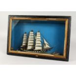 A DIORAMA OF A SAILING SHIP. 21.5ins x 18ins.