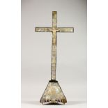 AN 18TH/19TH CENTURY CONTINENTAL CARVED MOTHER-OF-PEARL INLAID CRUCIFIX with Corpus Christi. 22.5ins