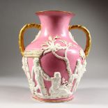 A 19TH CENTURY PORCELAIN PORTLAND VASE. 11ins high.