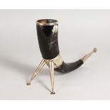 A SCANDINAVIAN SILVER MOUNTED HORN DRINKING VESSEL/VASE, stamped 925. 12ins long.