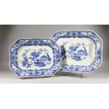 A MASON'S BLUE AND WHITE "TREE AND WELL" MEAT DISH, and matching serving dish. 21ins and 18.5ins