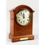 A GOOD EDWARDIAN MAHOGANY INLAID BRACKET CLOCK by JAYS, 142-144 OXFORD ST., LONDON. 11.5ins high.