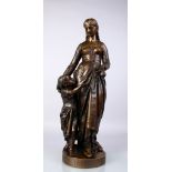 EMILE BRUCHON (1806-1895) FRENCH CL. CHARITE. A BRONZE MOTHER AND CHILD, on a circular base.