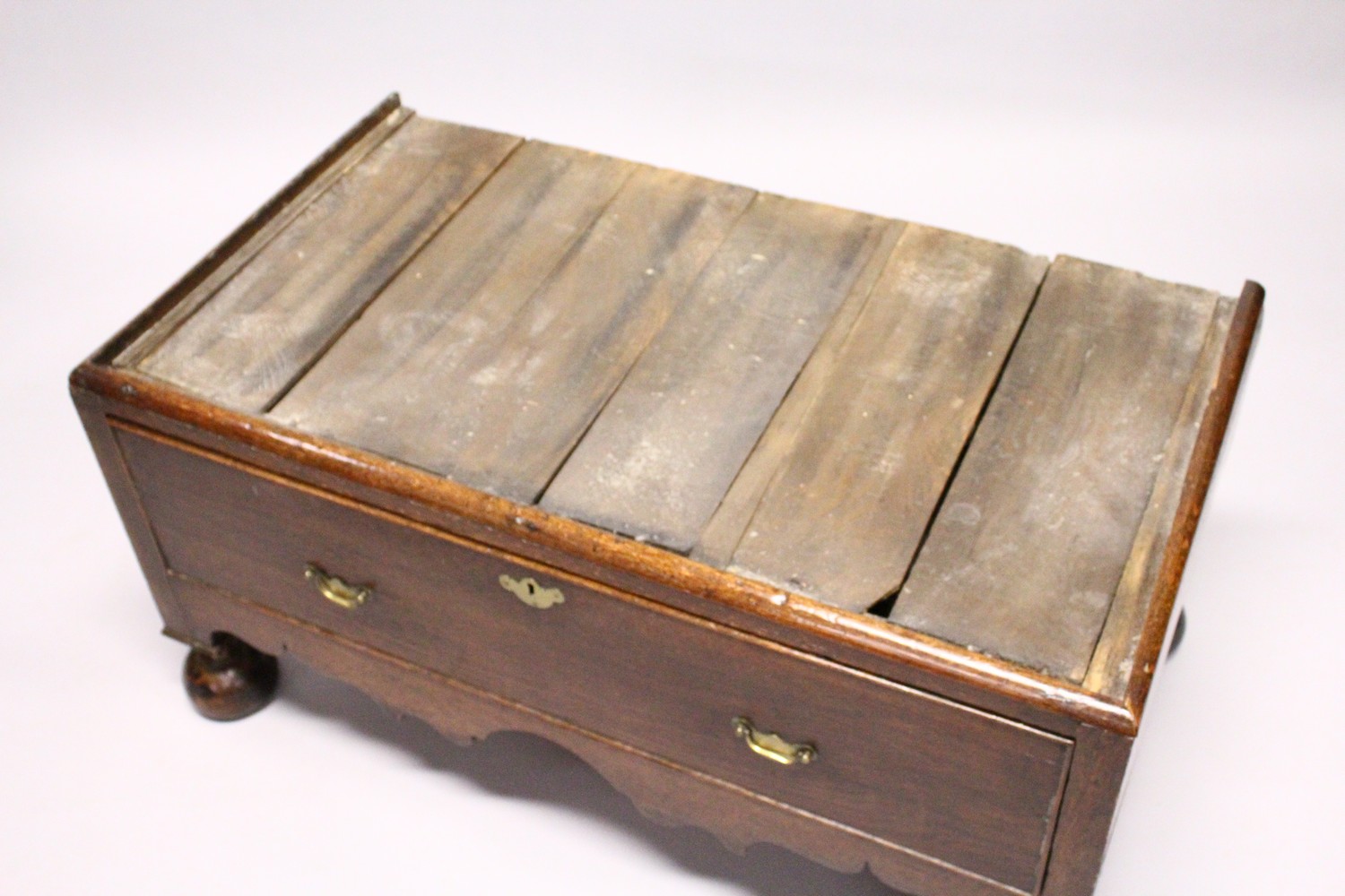 A GOOD 18TH CENTURY OAK CHEST ON STAND, the top with two short and three long graduated drawers with - Image 8 of 8