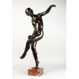L. ALLIOS A LARGE BRONZE FIGURE, female standing nude, a ball in her right hand, standing on one