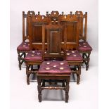 A COMPOSITE SET OF SIX 18TH CENTURY OAK YORKSHIRE CHAIRS, with high solid backs and seats, turned
