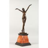 AFTER D. H. CHIPARUS (1886-1947) FRENCH A BRONZE, "THE DANCER". Signed. 16ins high, on a marble