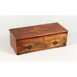 A SMALL 19TH CENTURY MUSIC BOX, in an inlaid rosewood case. 15ins wide x 5ins high x 6.25ins deep.