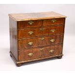AN EARLY 18TH CENTURY WALNUT STRAIGHT FRONT CHEST, of two short and three long graduated drawers,